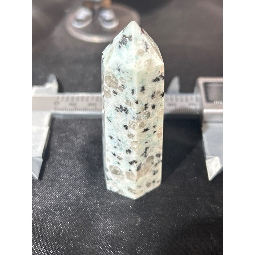 Kiwi Jasper Crystal Tower Blue Azurite Granite Obelisk Point 2.82in #40 - Picture 3 of 5